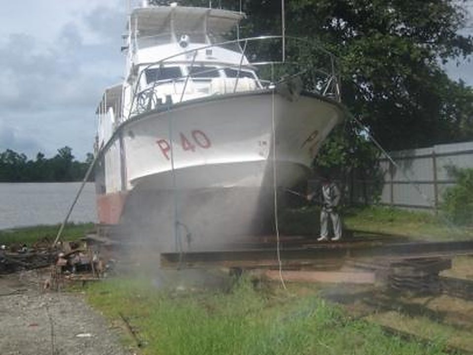 Vessel P40 on the slipway with hull washed down